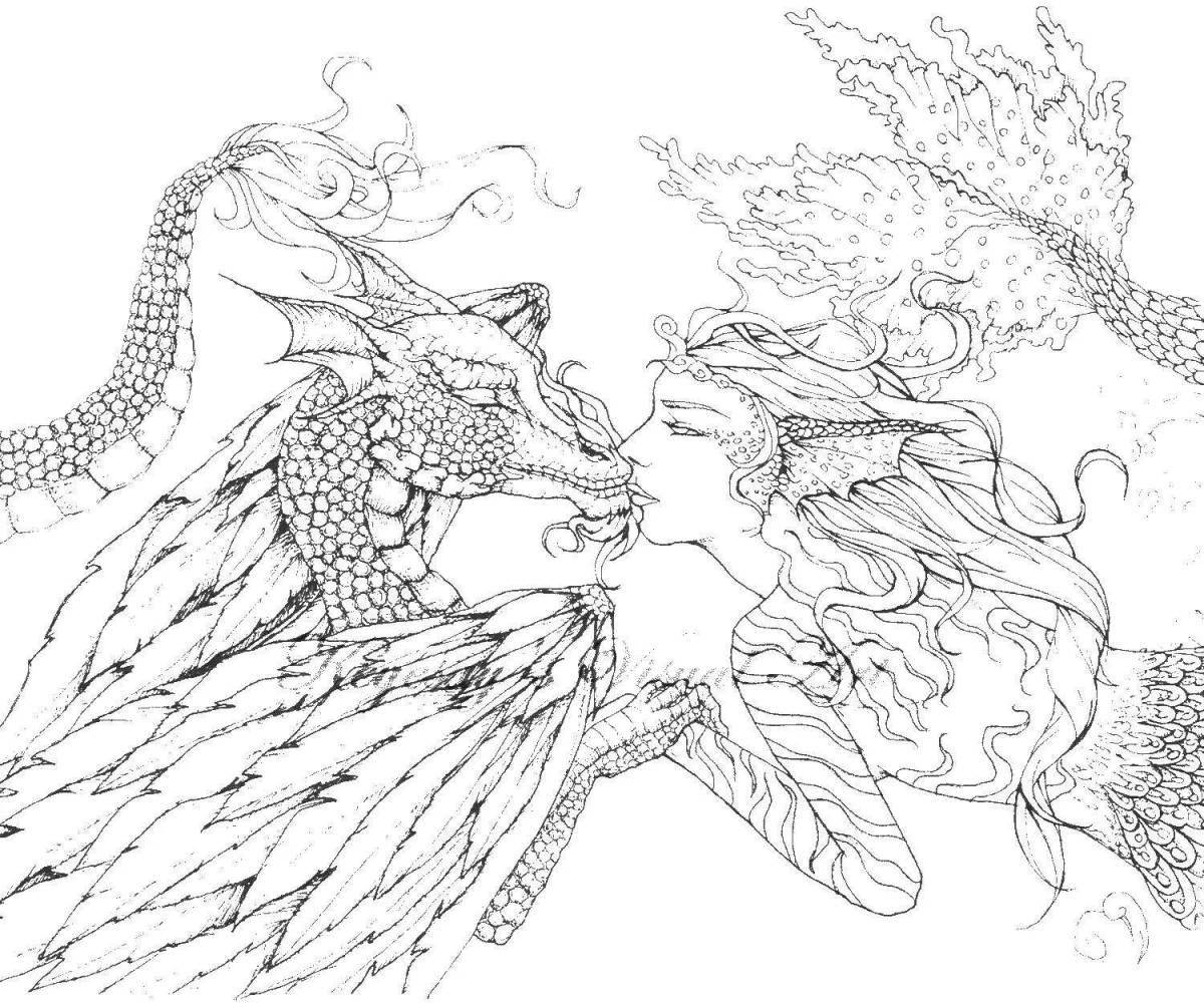 Coloring page elegant magical dragon