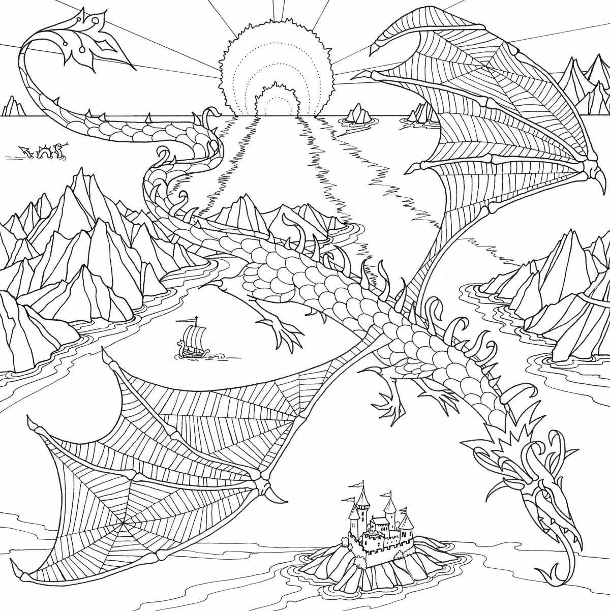 Впечатляющая страница раскраски волшебного дракона