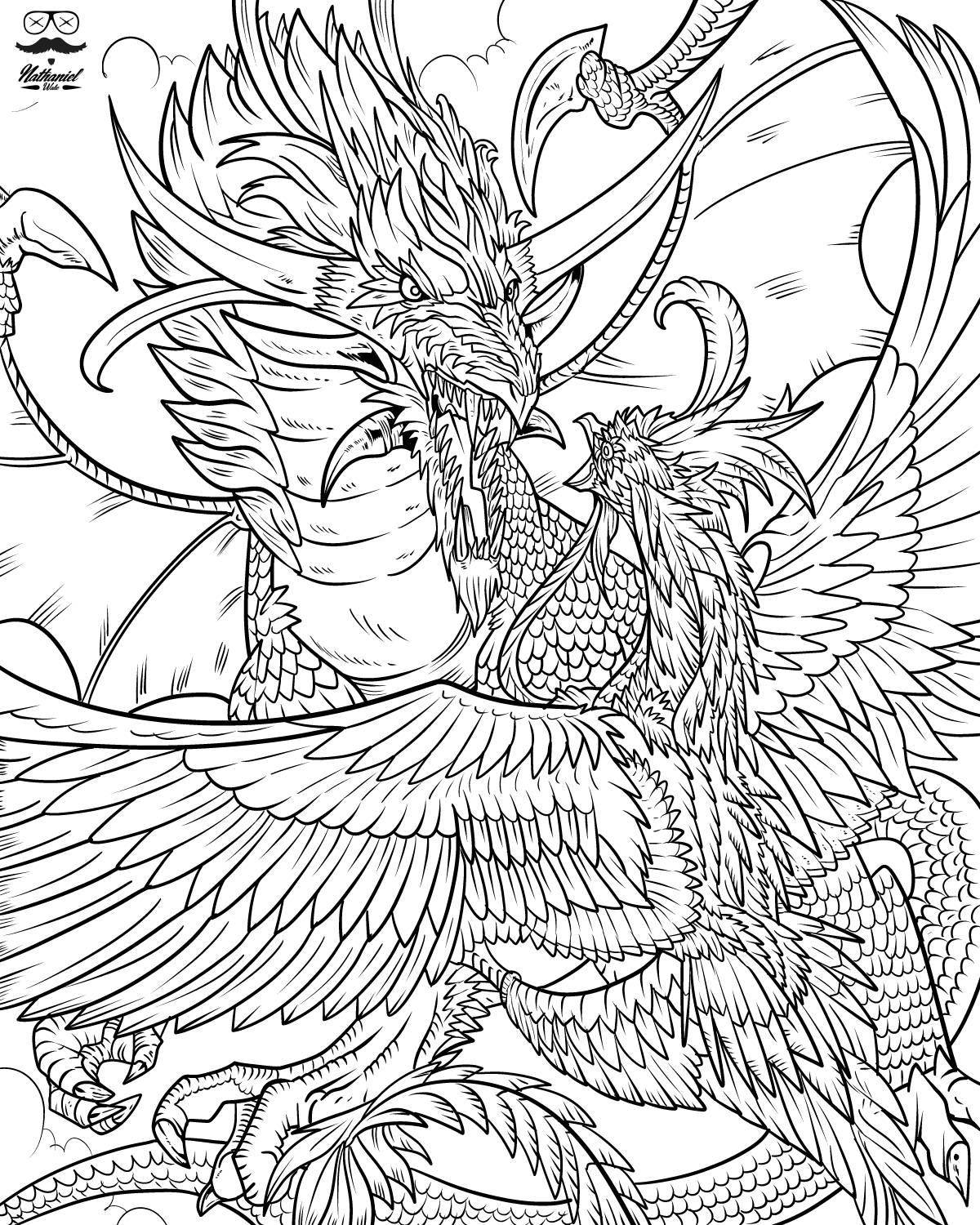 Coloring page dazzling magical dragon
