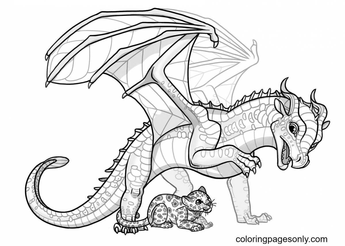 Coloring book beckoning magical dragon