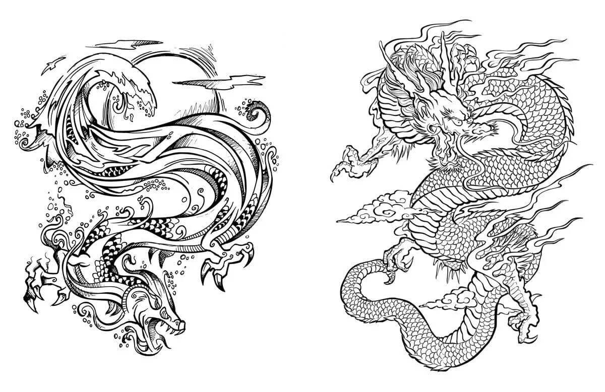 Japanese dragon shiny coloring book
