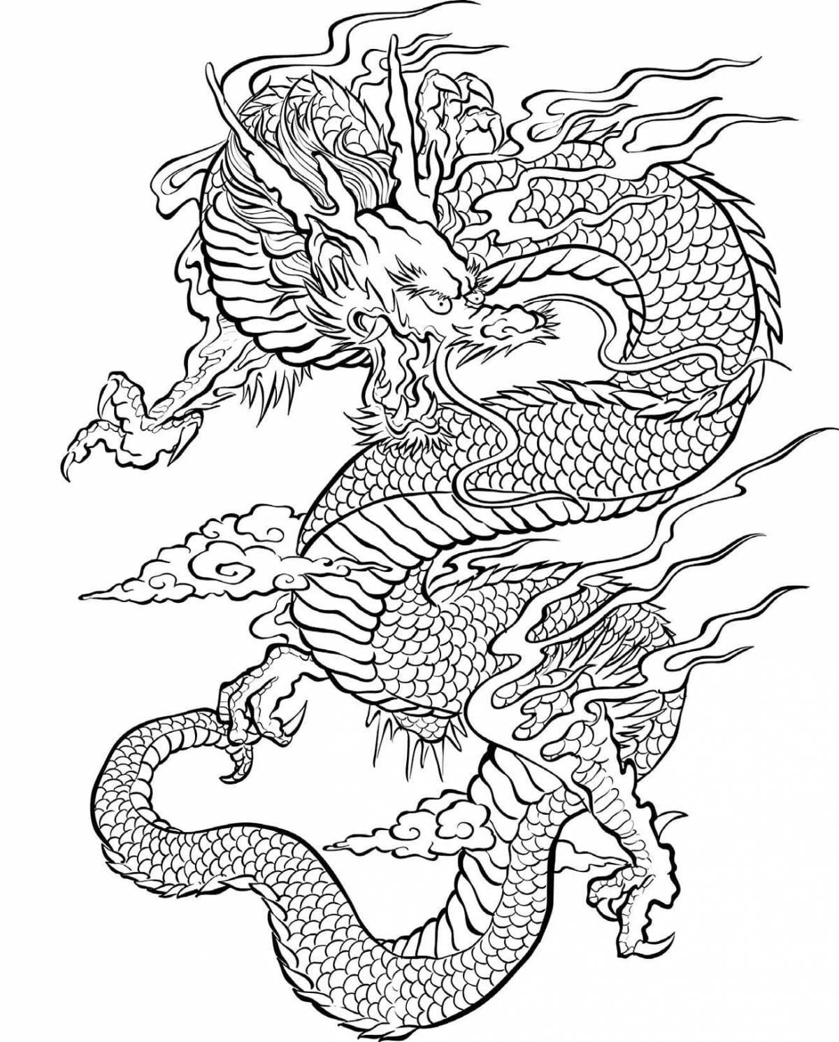 Japanese dragon amazing coloring page
