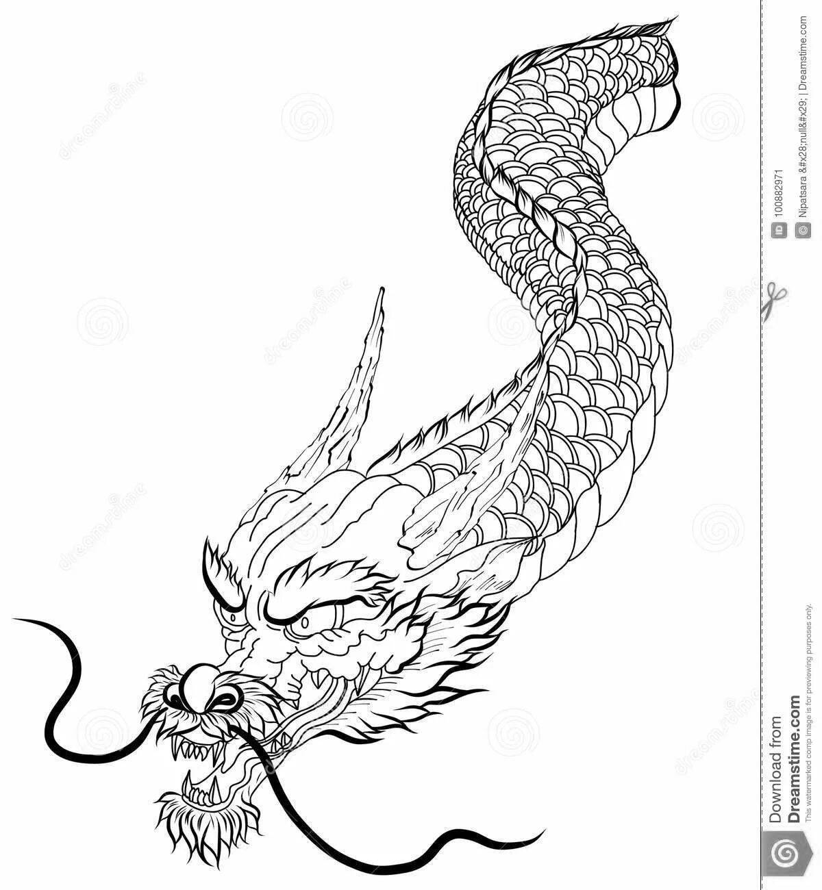 Раскраска элегантный японский дракон