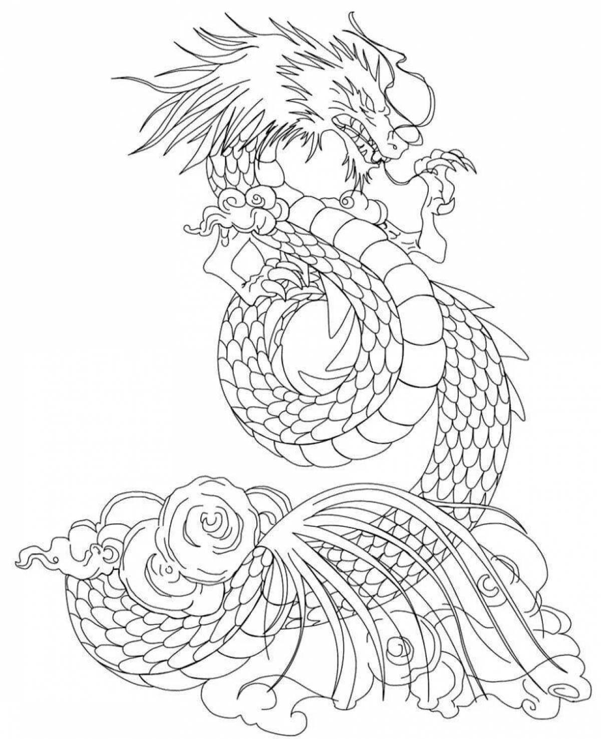 Large japanese dragon coloring page