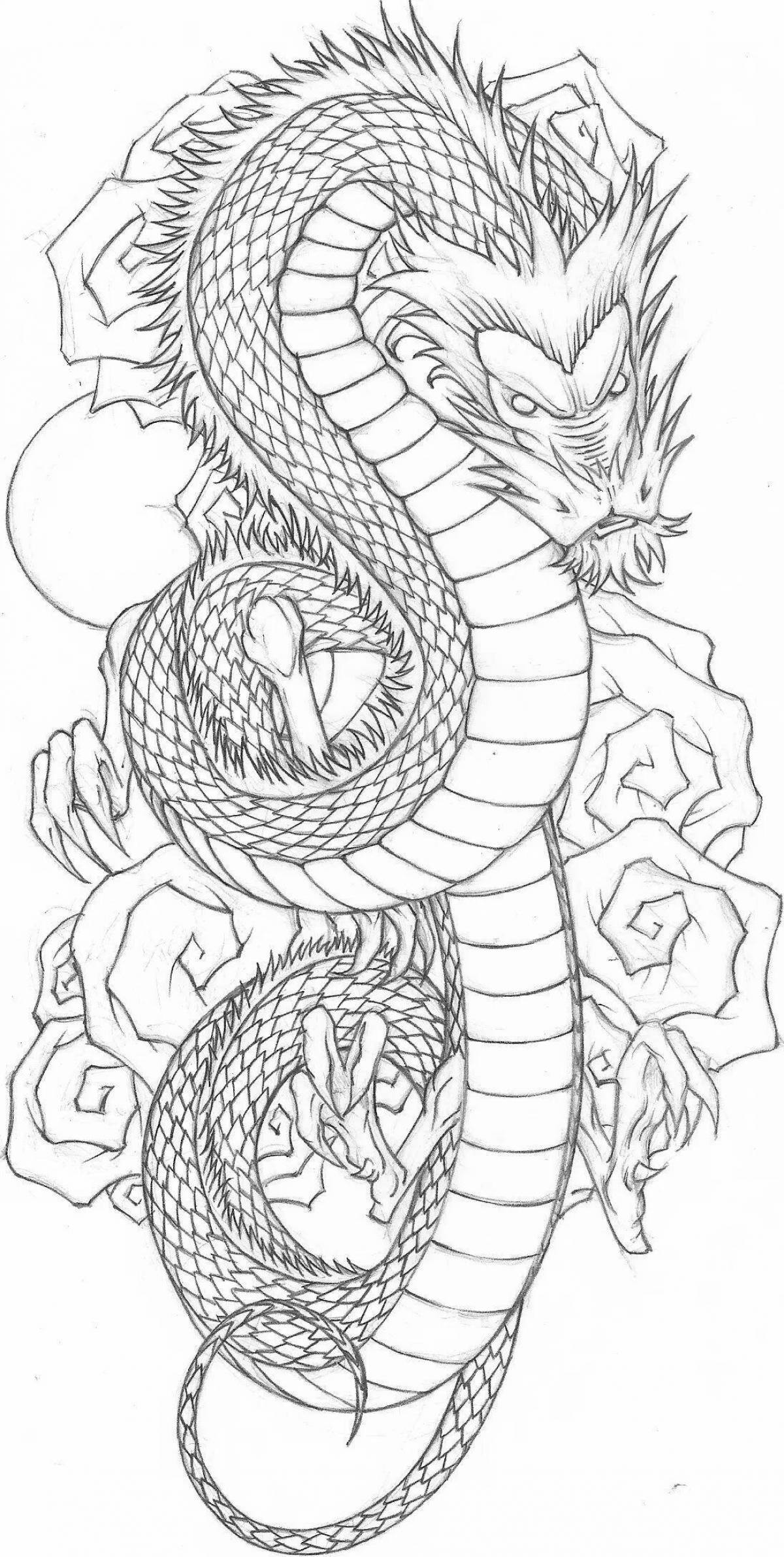 Coloring book bright japanese dragon