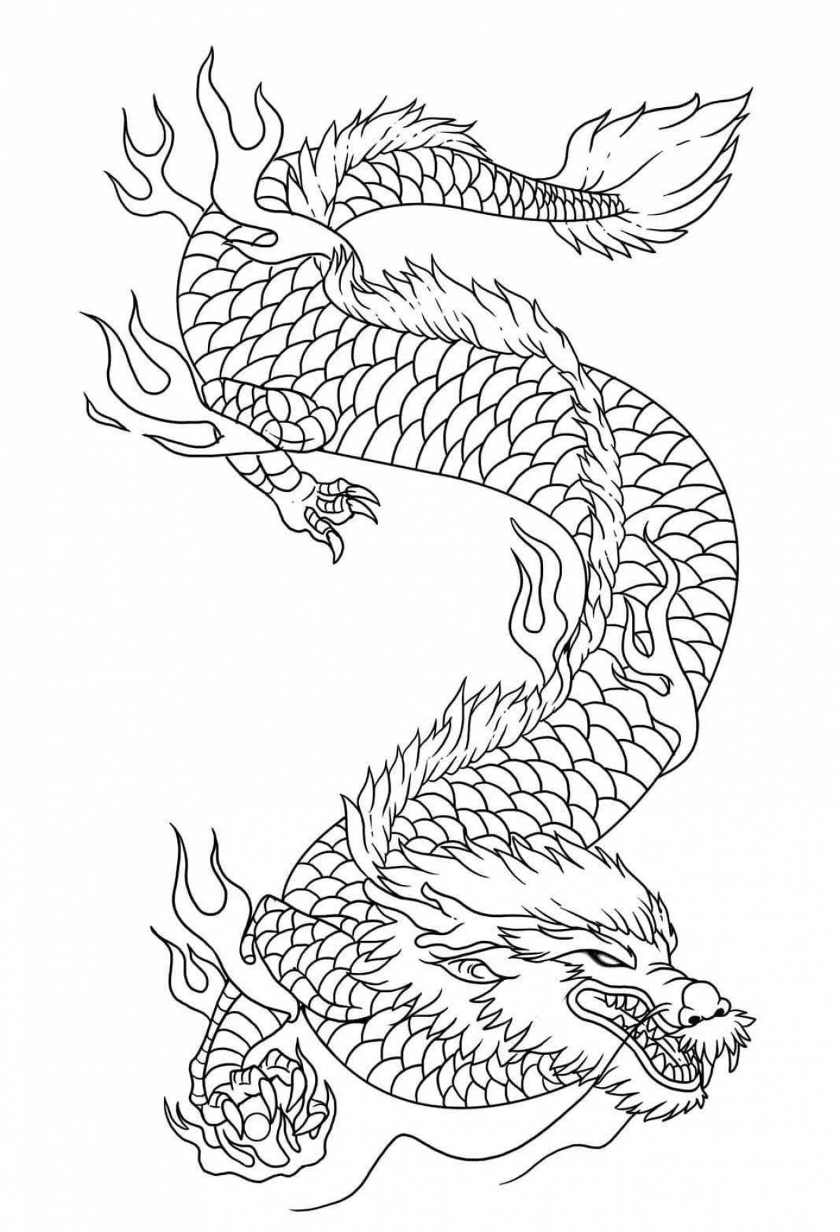 Coloring book royal japanese dragon