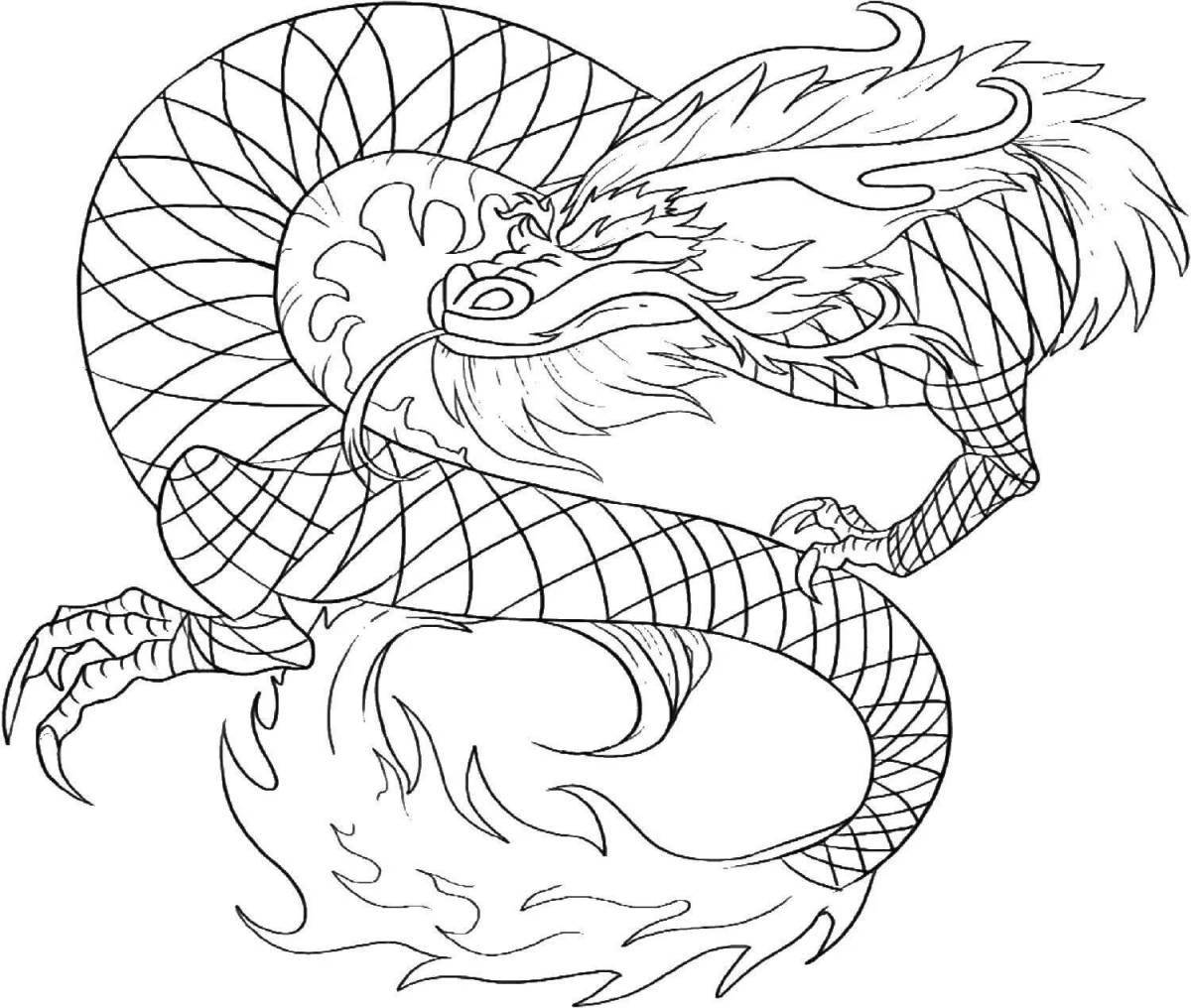 Coloring book glowing japanese dragon