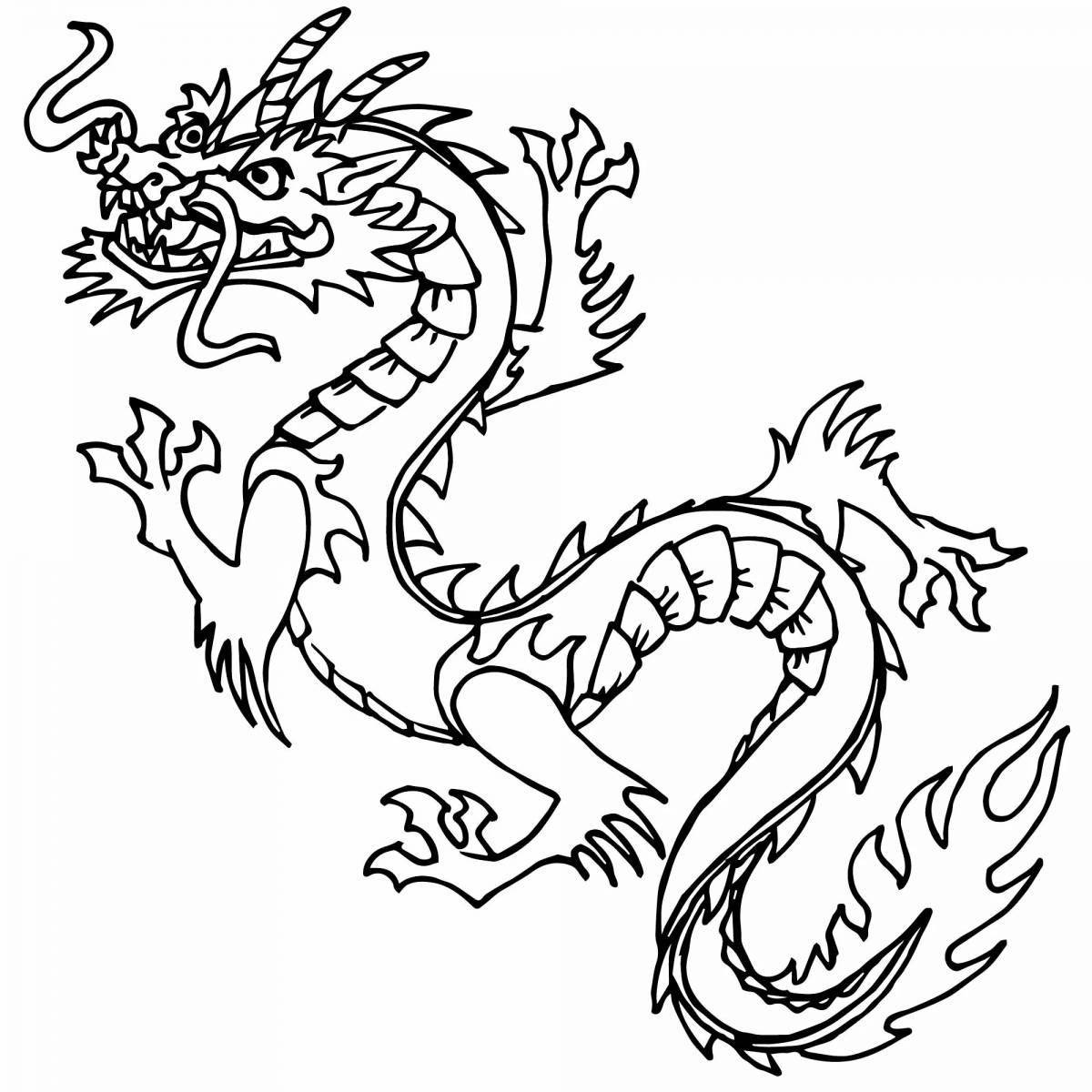 Colorfully detailed Japanese dragon coloring page