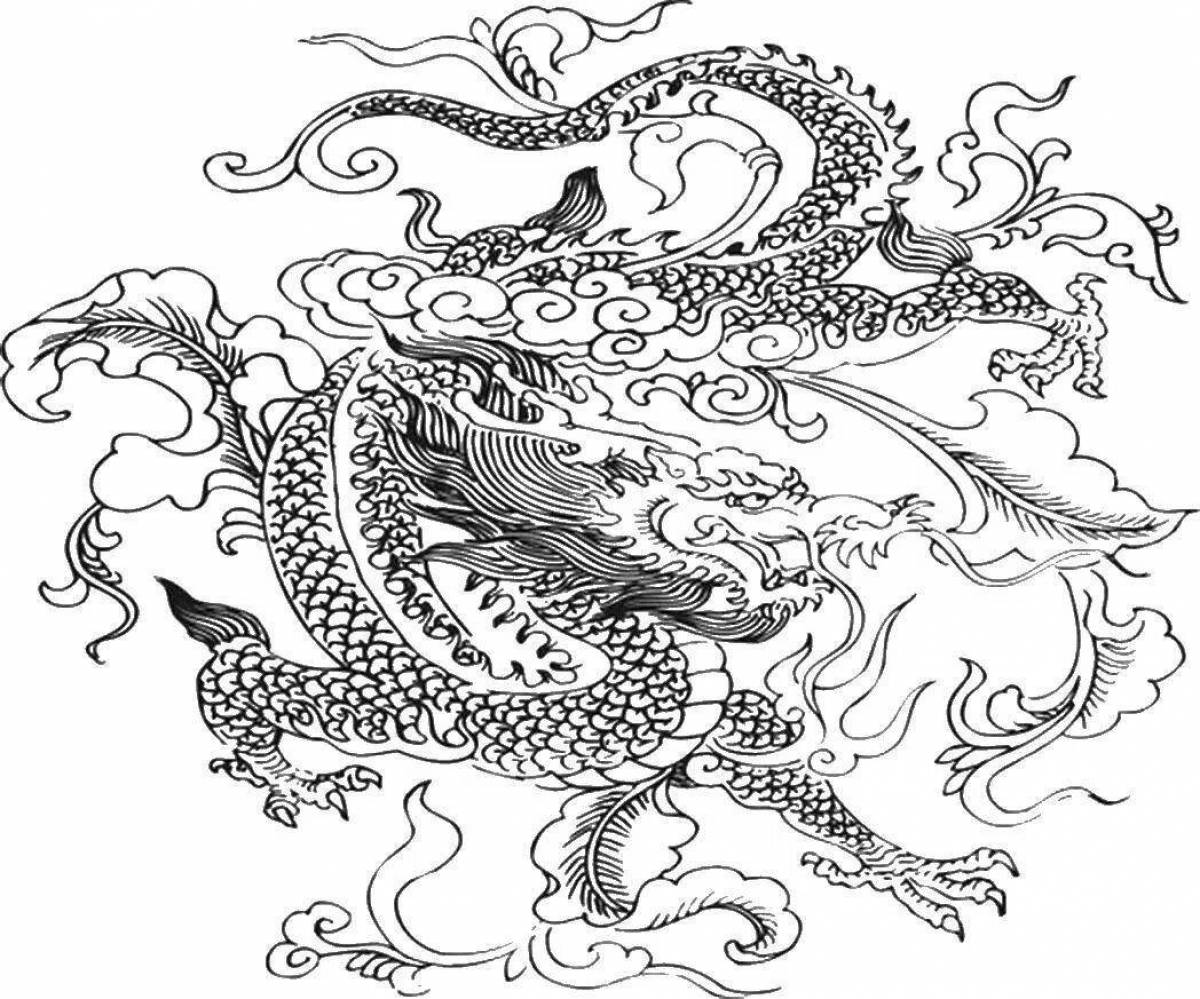 Замысловатая раскраска японского дракона