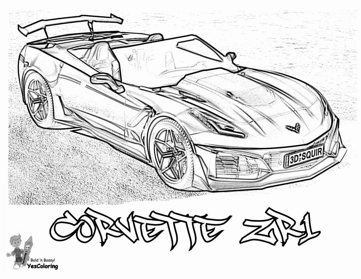 раскраска Логотип Chevrolet Corvette, Шевроле Корвет, марка спортивных автомобилей из США