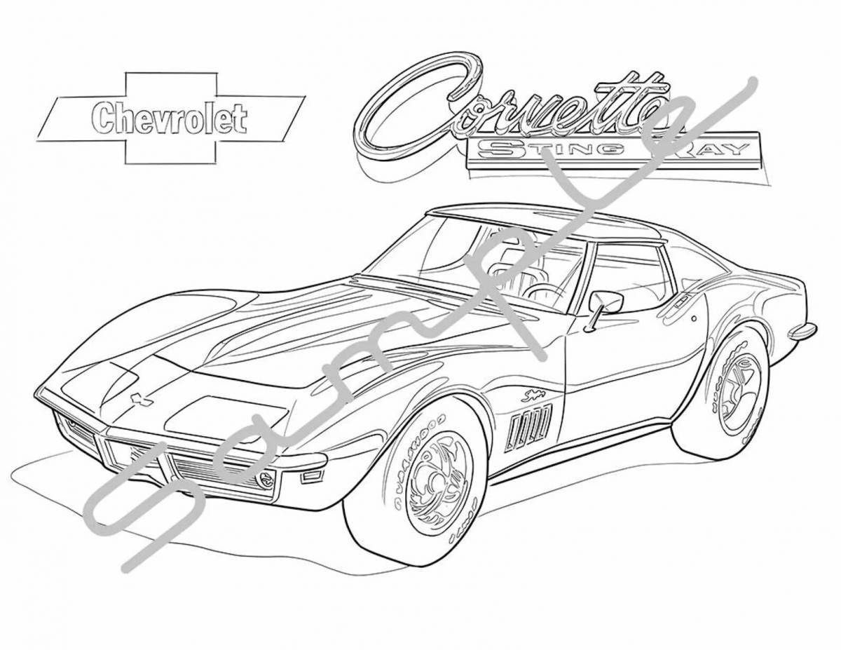 Colorfully illustrated chevrolet corvette coloring page