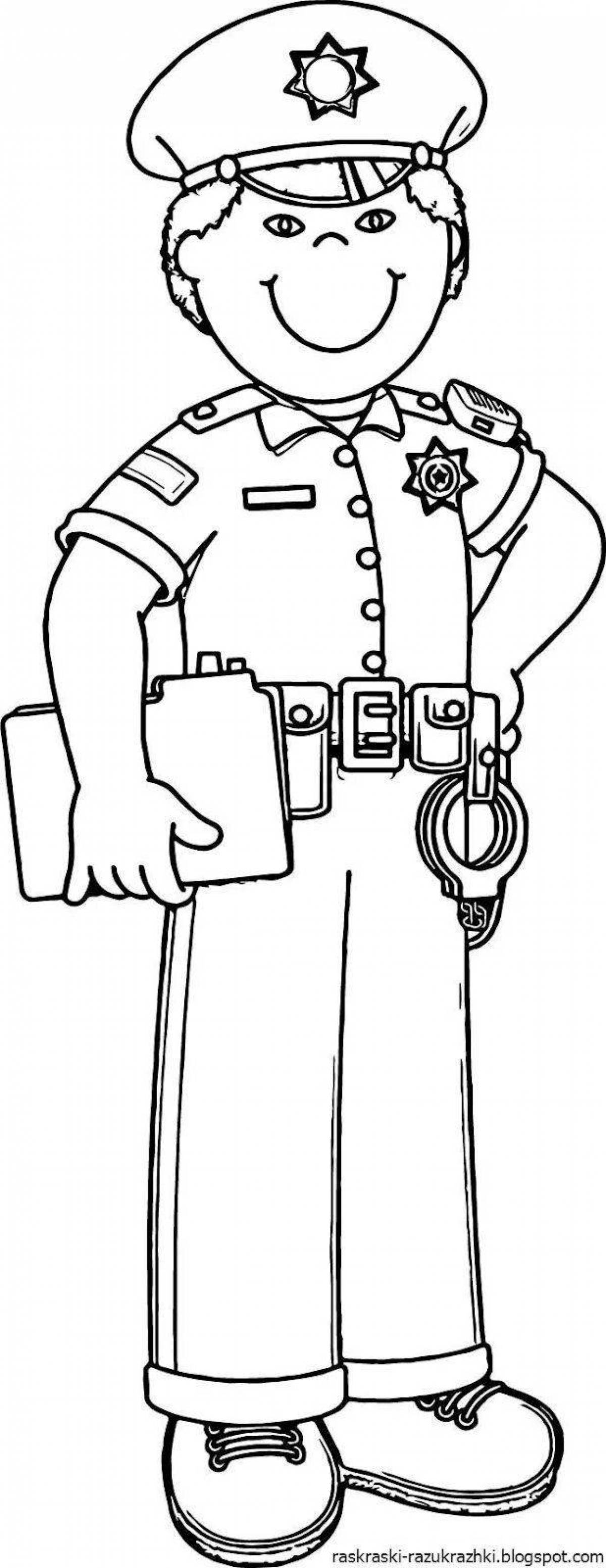 Coloring page energetic police profession