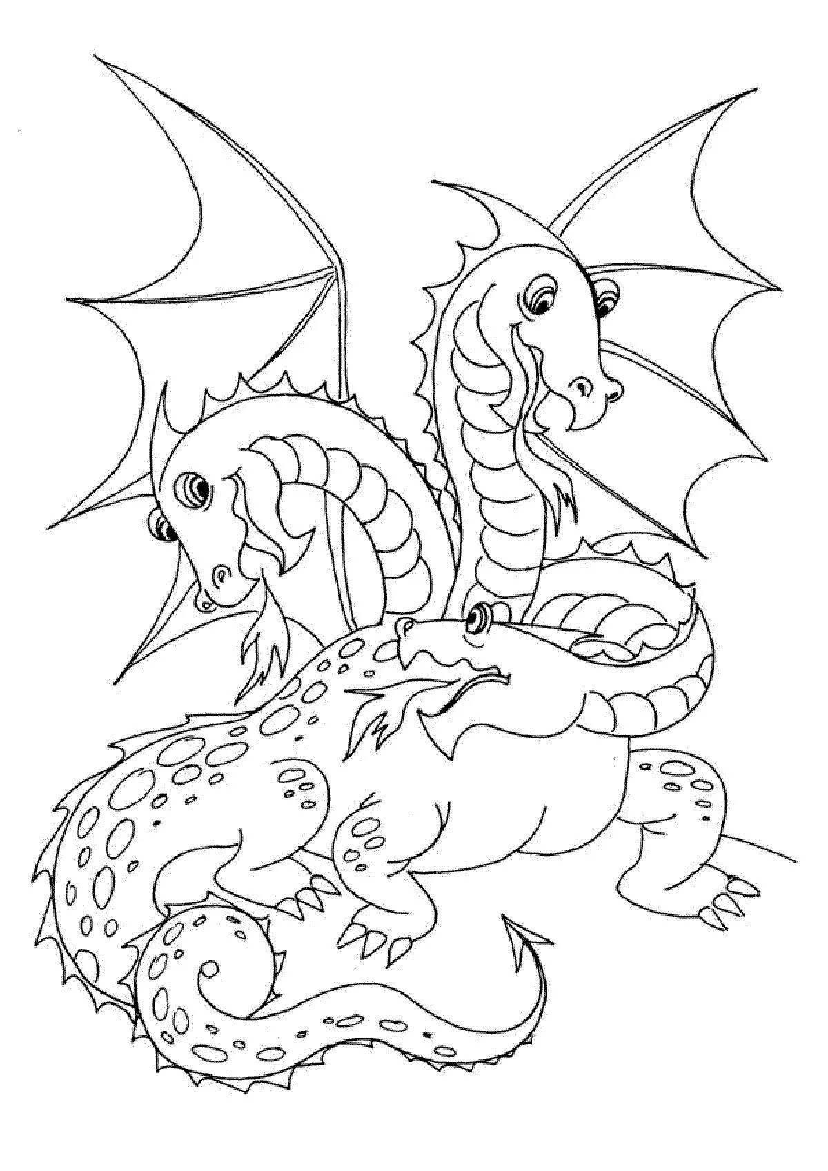Detailed coloring page of the six-headed serpent