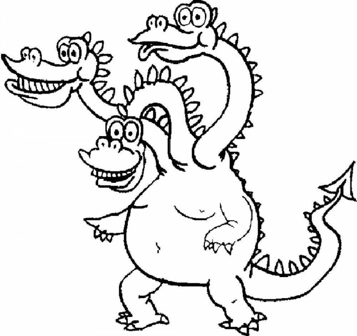 Coloring page formidable six-headed serpent