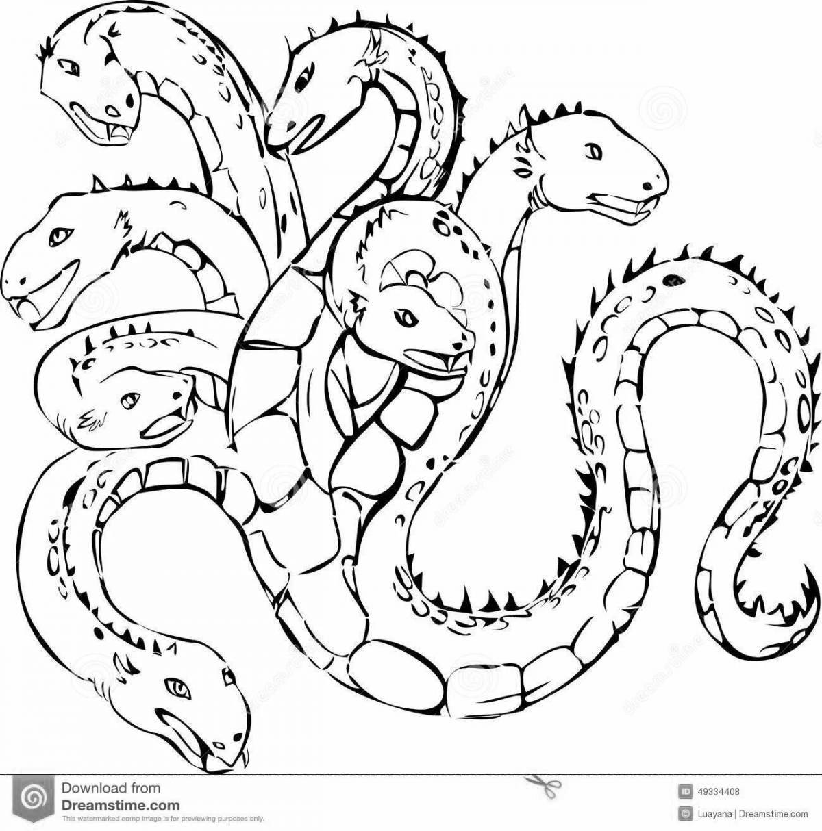 Adorable six-headed snake coloring book