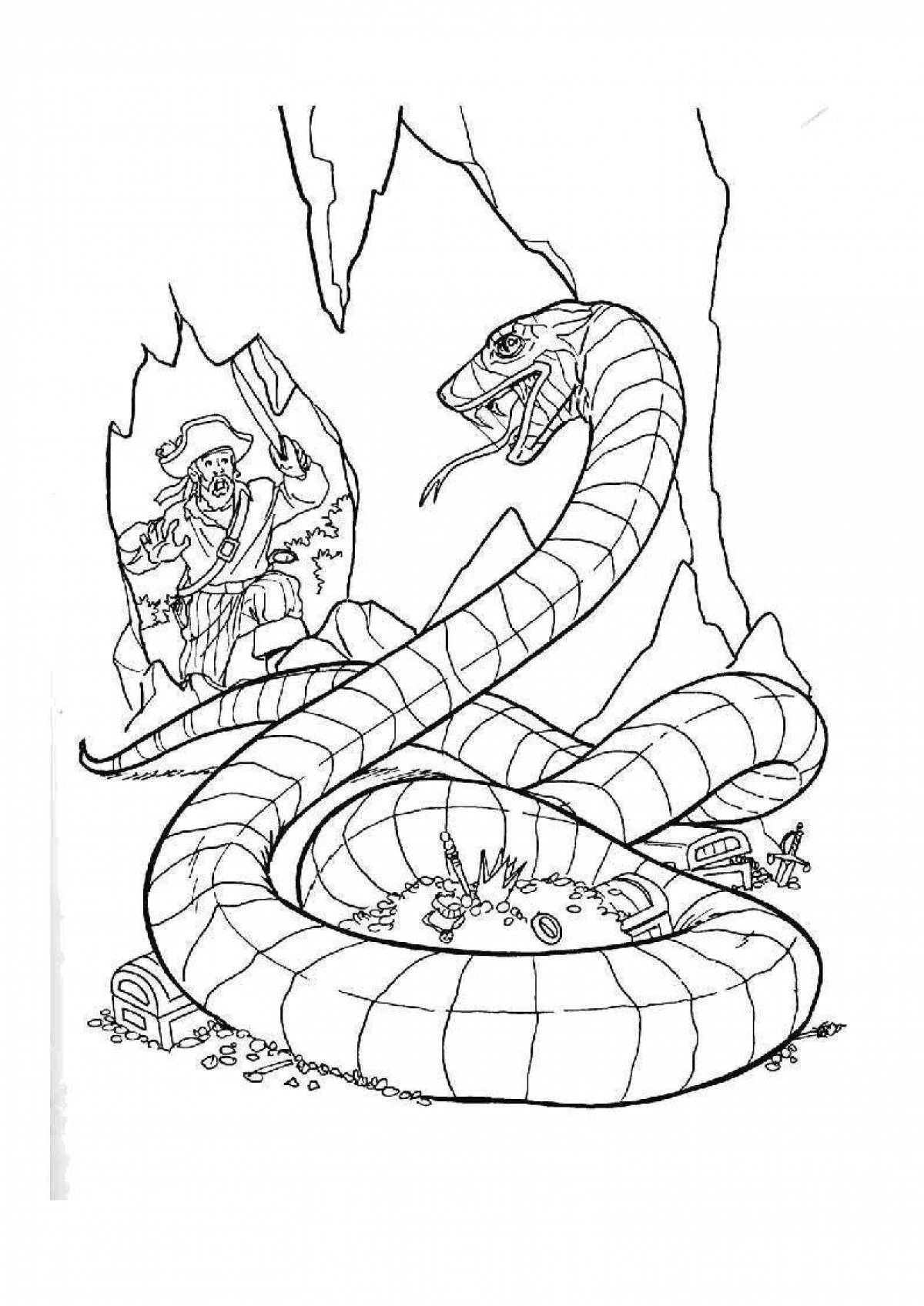 Dramatic six-headed serpent coloring page