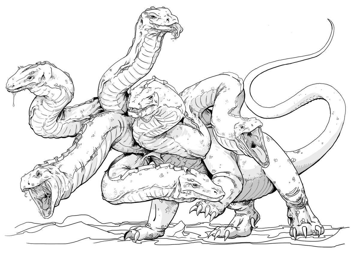 Coloring page wonderful six-headed serpent