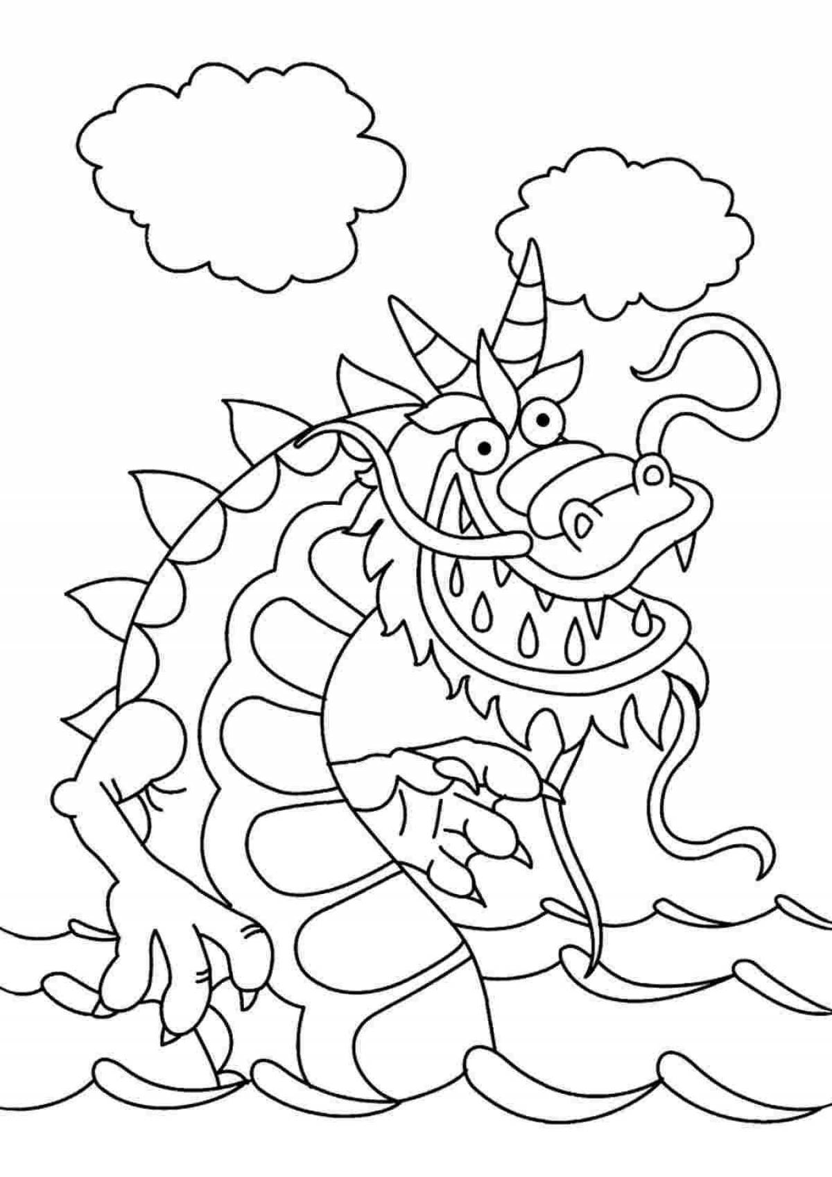 Gorgeous water dragon coloring page