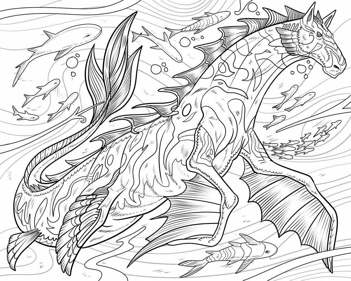 Coloring page dazzling water dragon