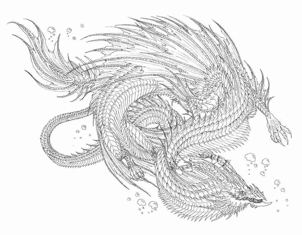 Буйный водяной дракон раскраска
