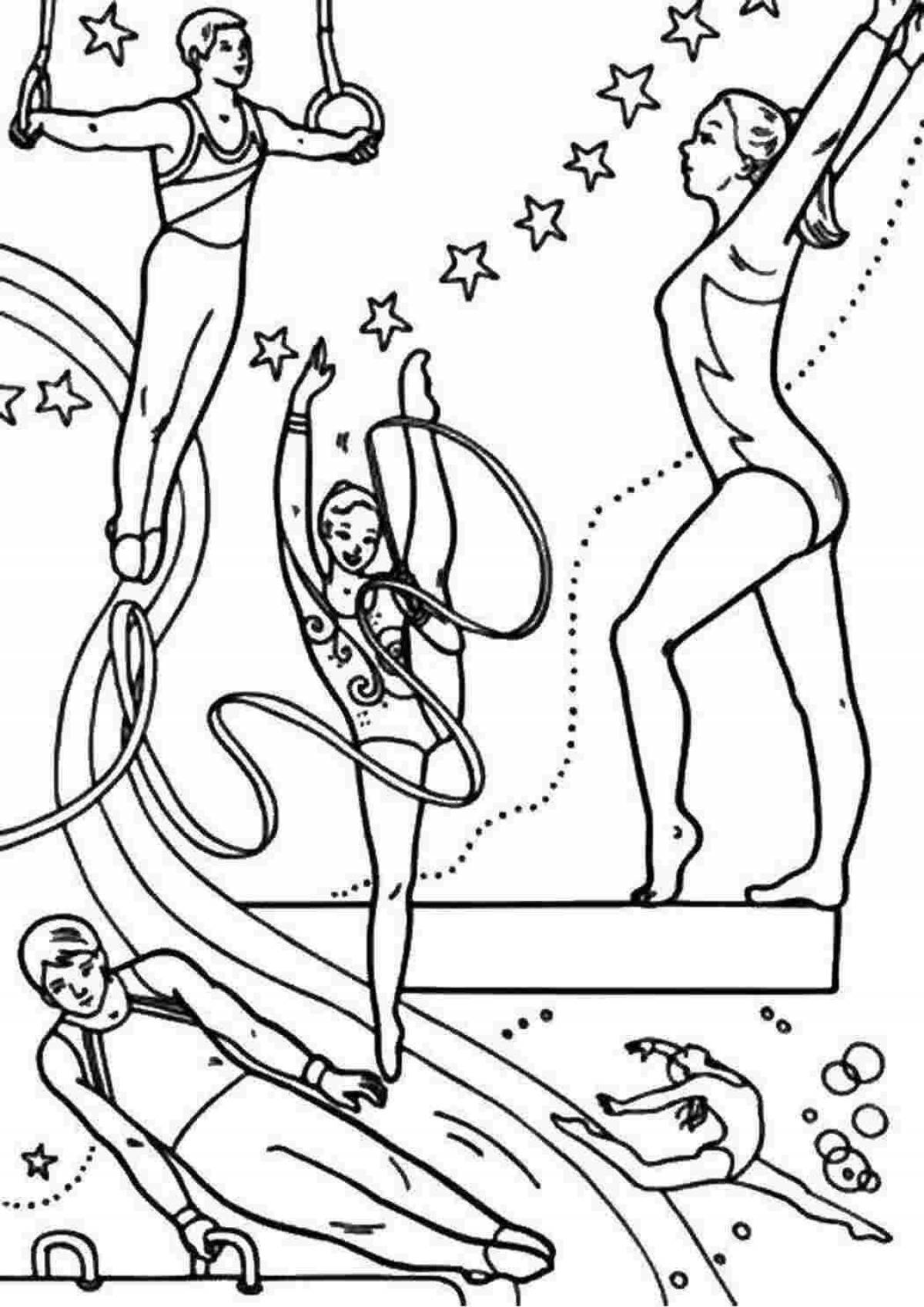 Bright gymnastic coloring book