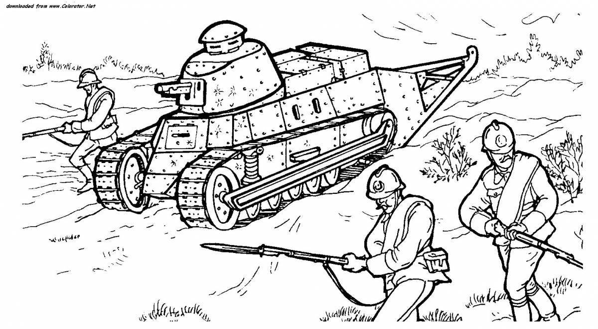 Coloring book exciting tank battle