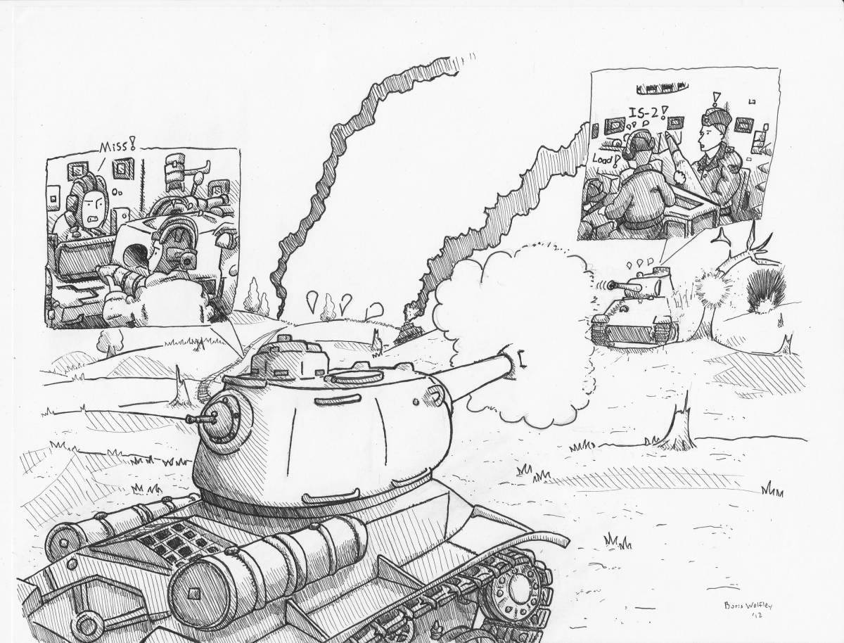 Раскраска драматическая танковая битва