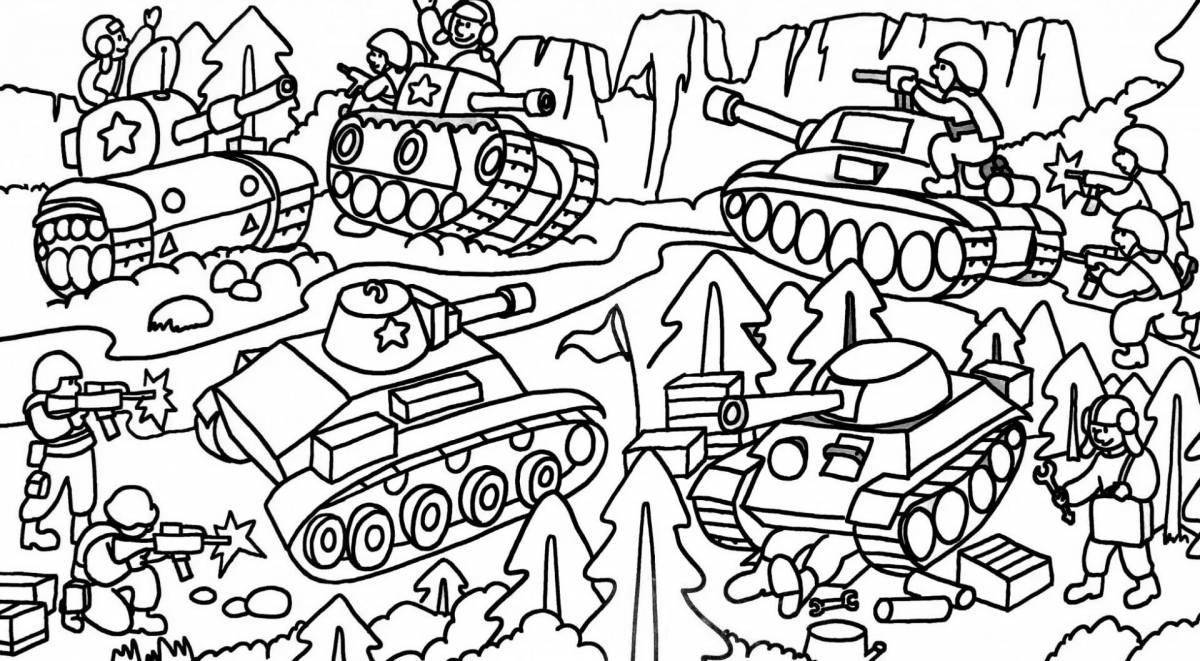 Colorful tank battle coloring book