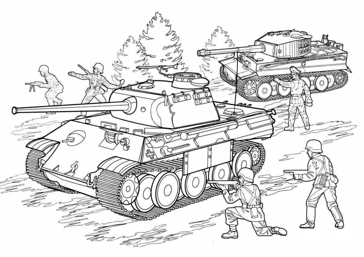 Раскраска забавный танковый бой