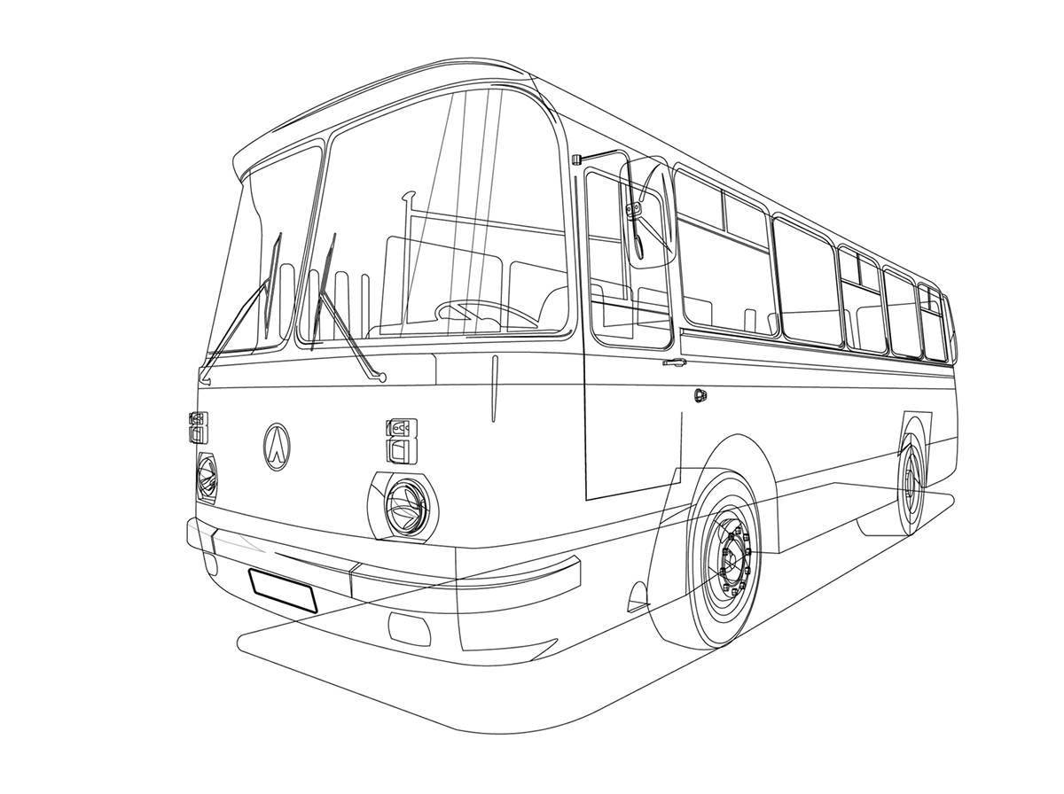 Веселая страница раскраски автобуса икарус