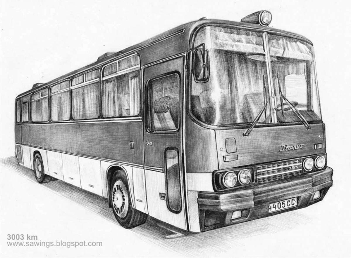 Очаровательная страница раскраски автобуса икарус