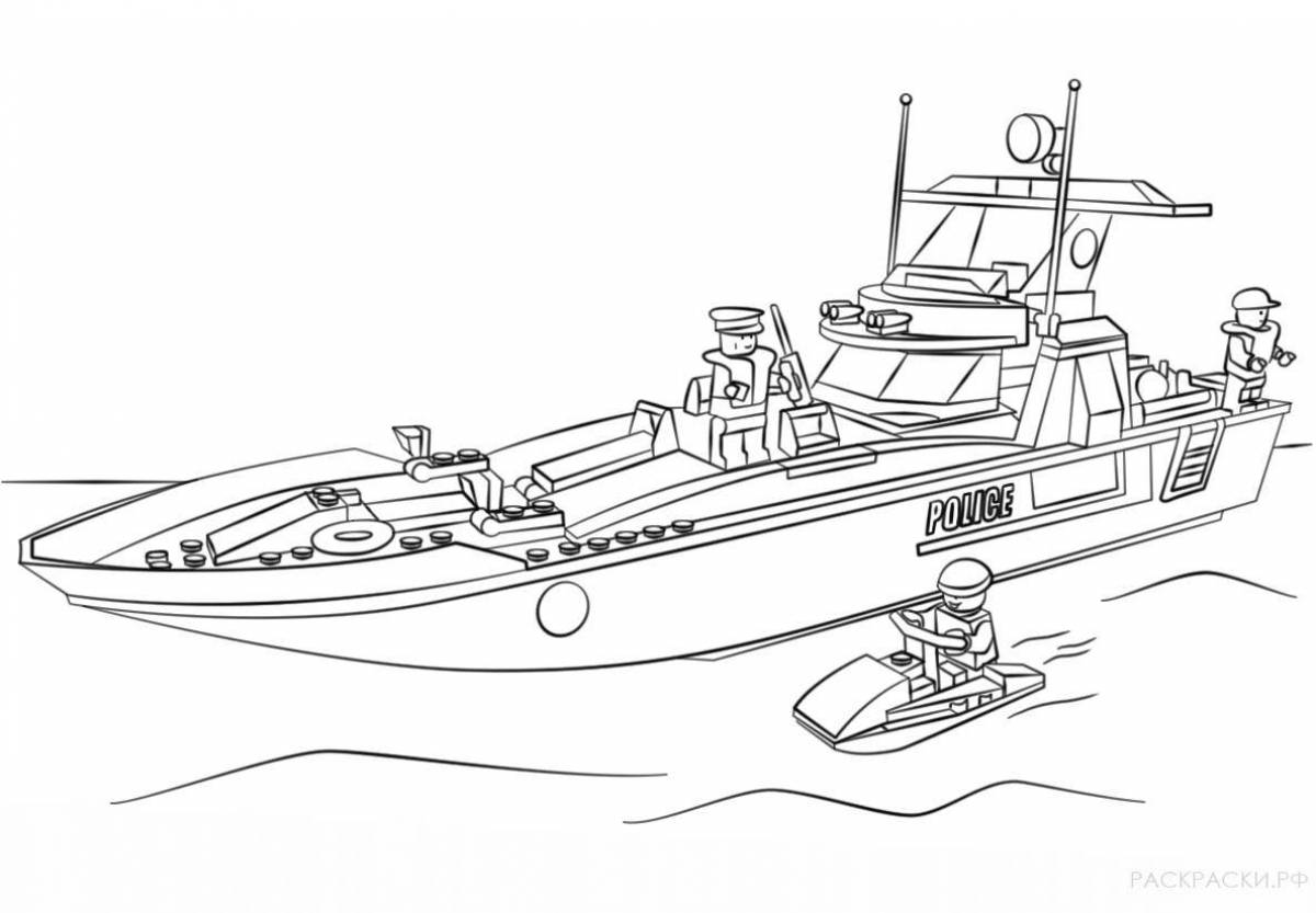 Brightly colored military boat coloring page