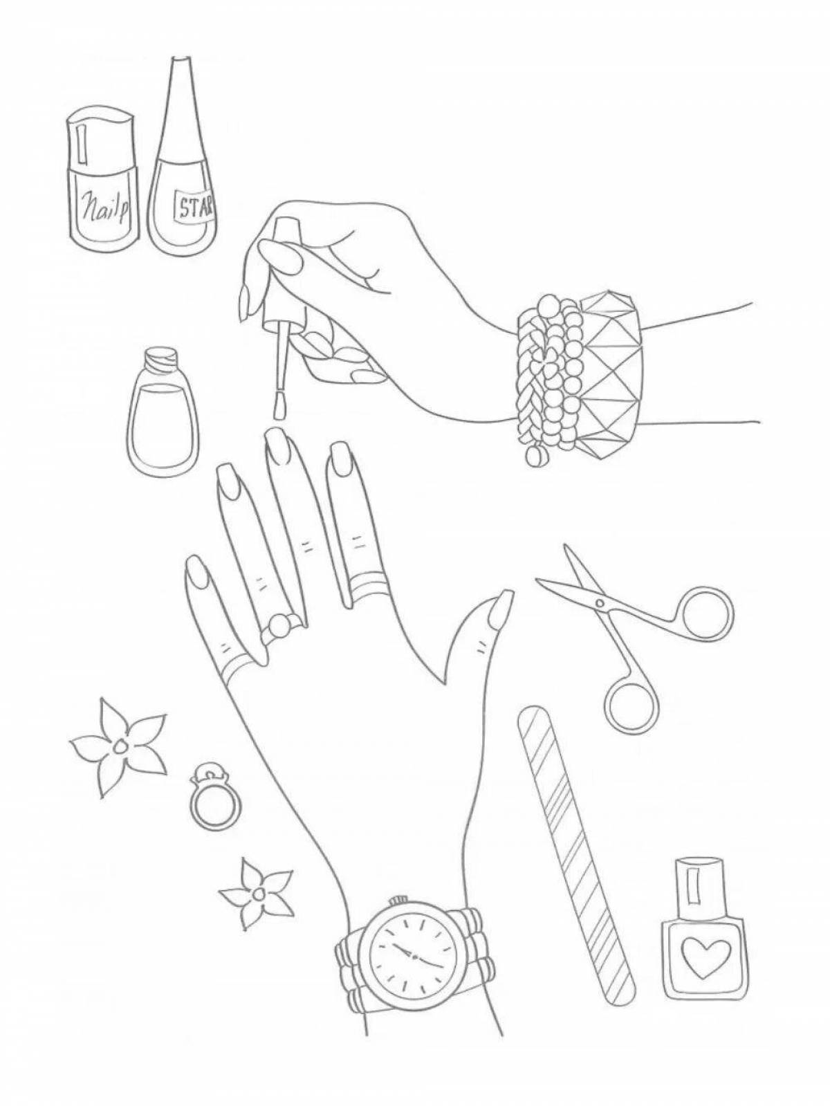 Coloring page dazzling manicure for nails