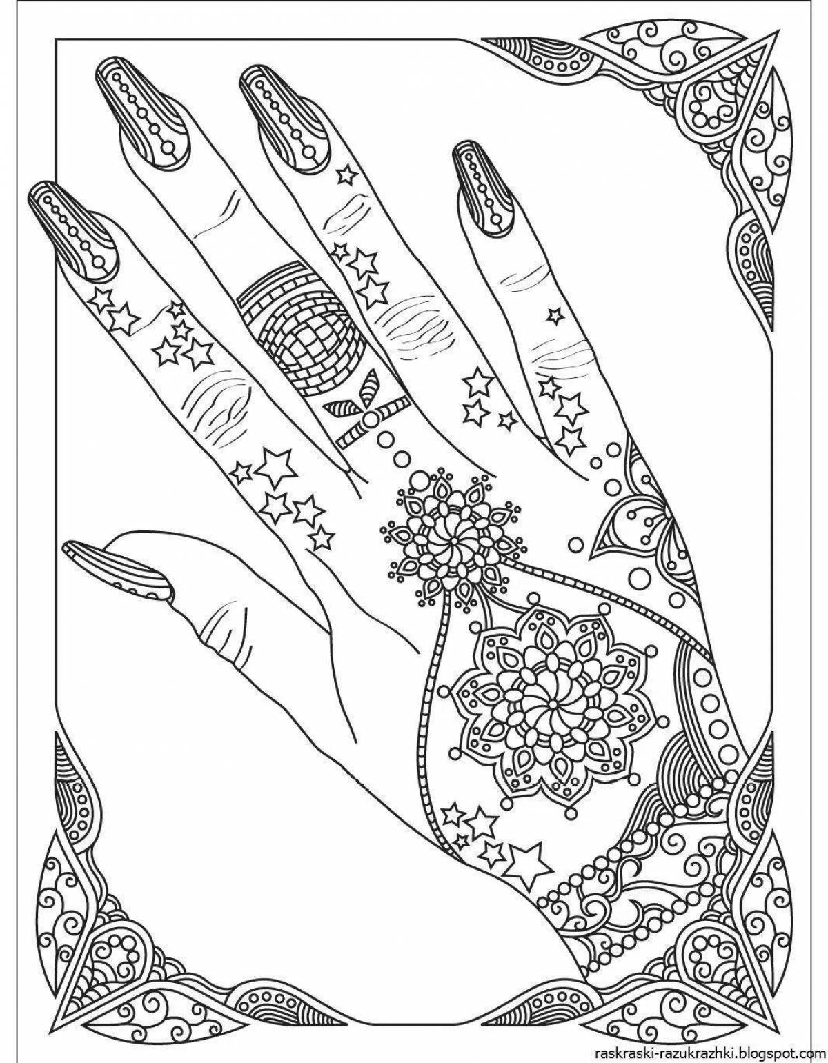 Coloring book decorated manicure for nails