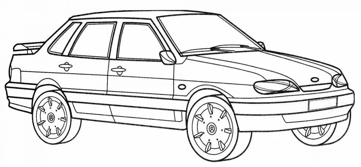 Intriguing coloring book with four cars