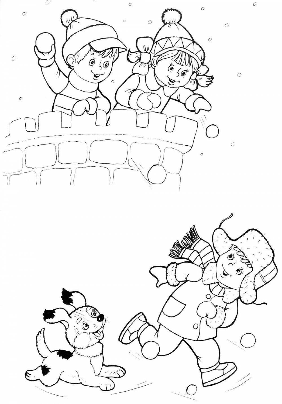 Colorful winter games coloring page