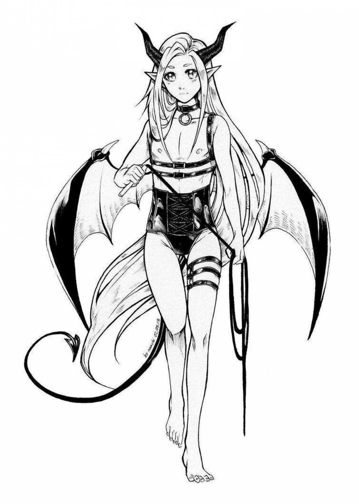 Coloring page charming demon girl
