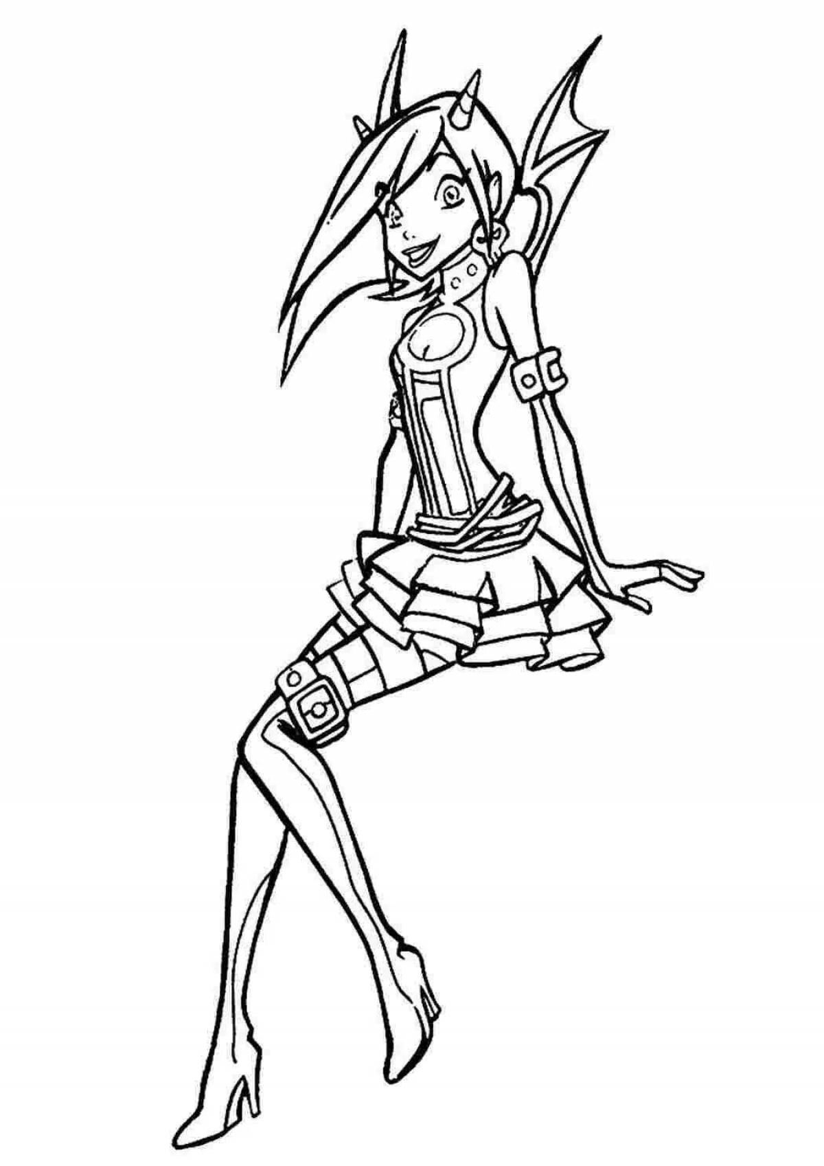 Chilling demon girl coloring page