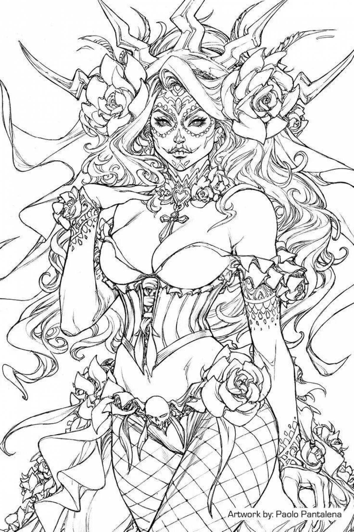 Photo Coloring book magical demon girl