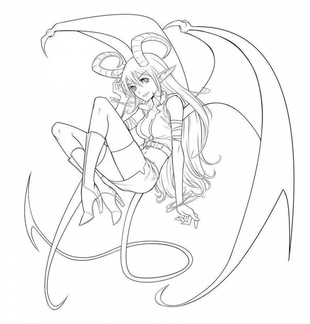 Coloring book ethereal demon girl