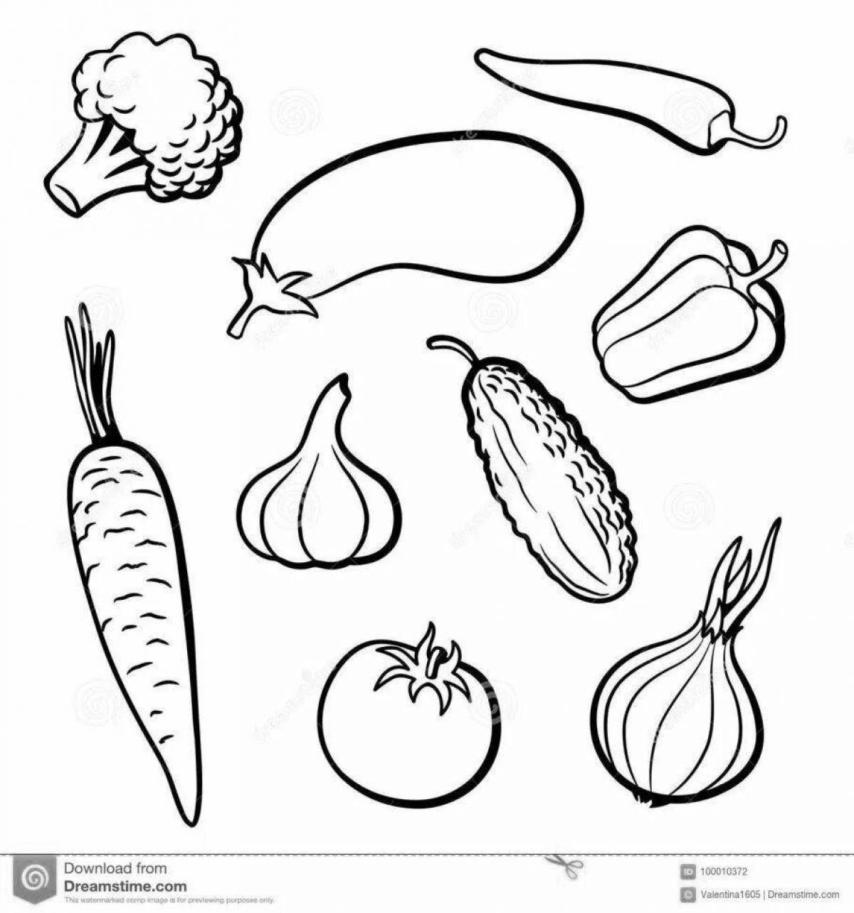 Joyful tomato and cucumber coloring page