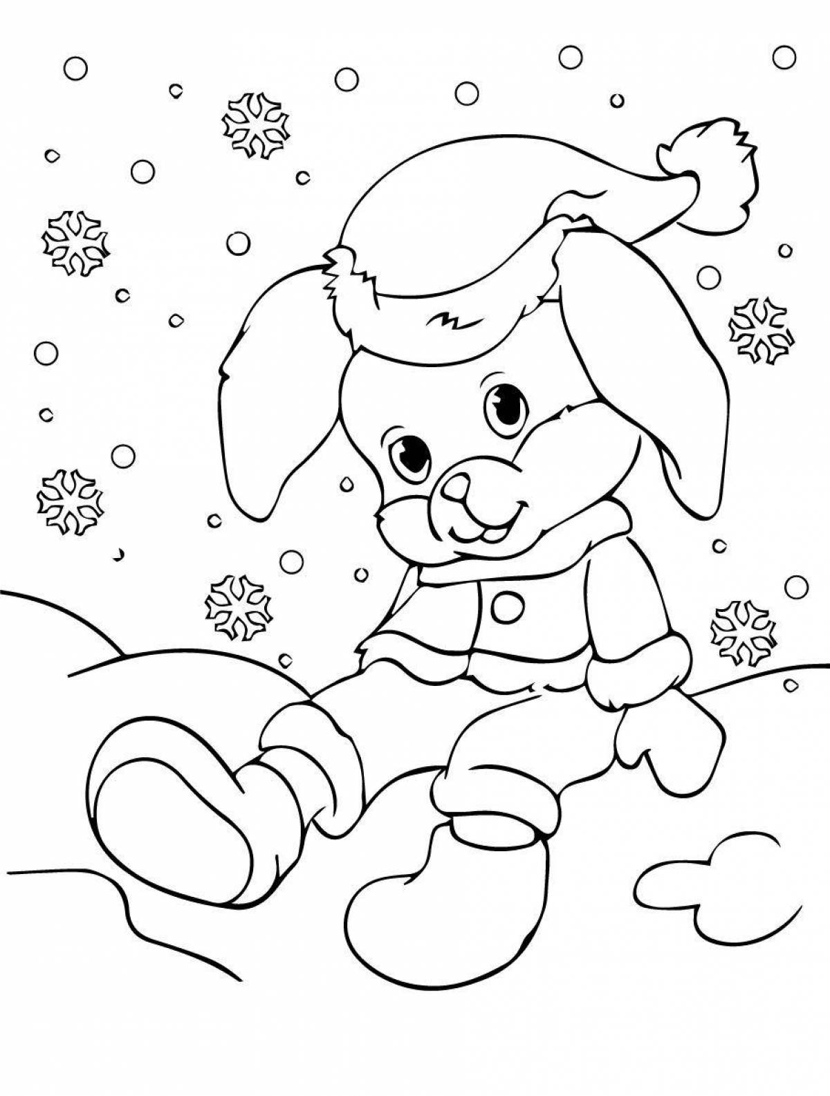 Soft coloring rabbit in winter