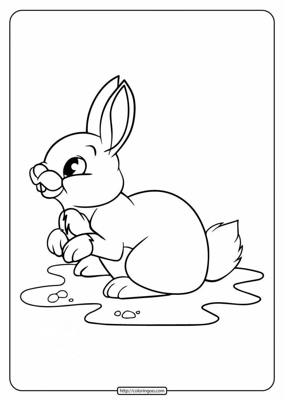 Adorable rabbit coloring book in winter