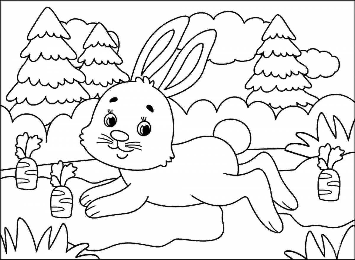 Веселый кролик-раскраска зимой