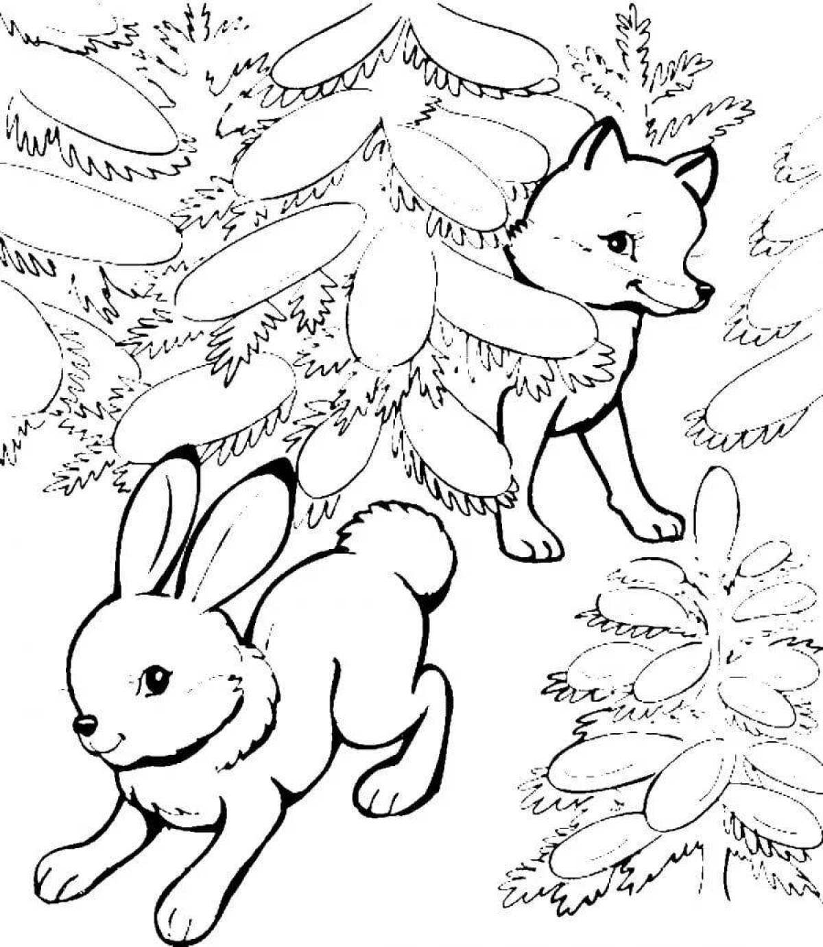 Cute bunny coloring book in winter