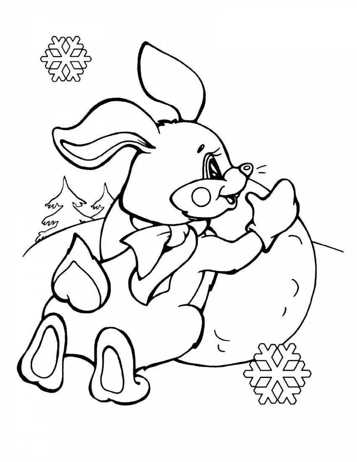 Dreamy rabbit coloring in winter