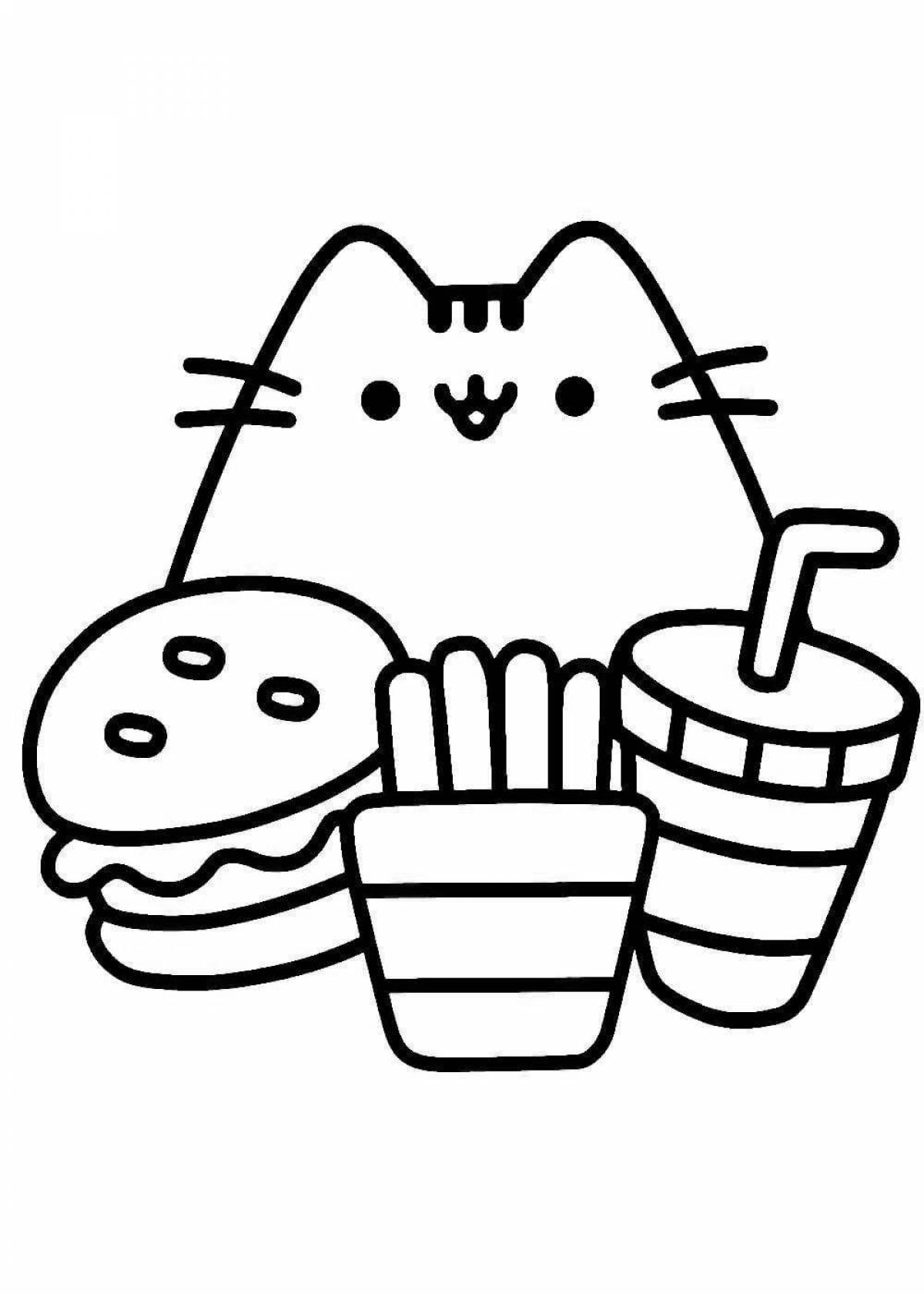 Cute push cat coloring page