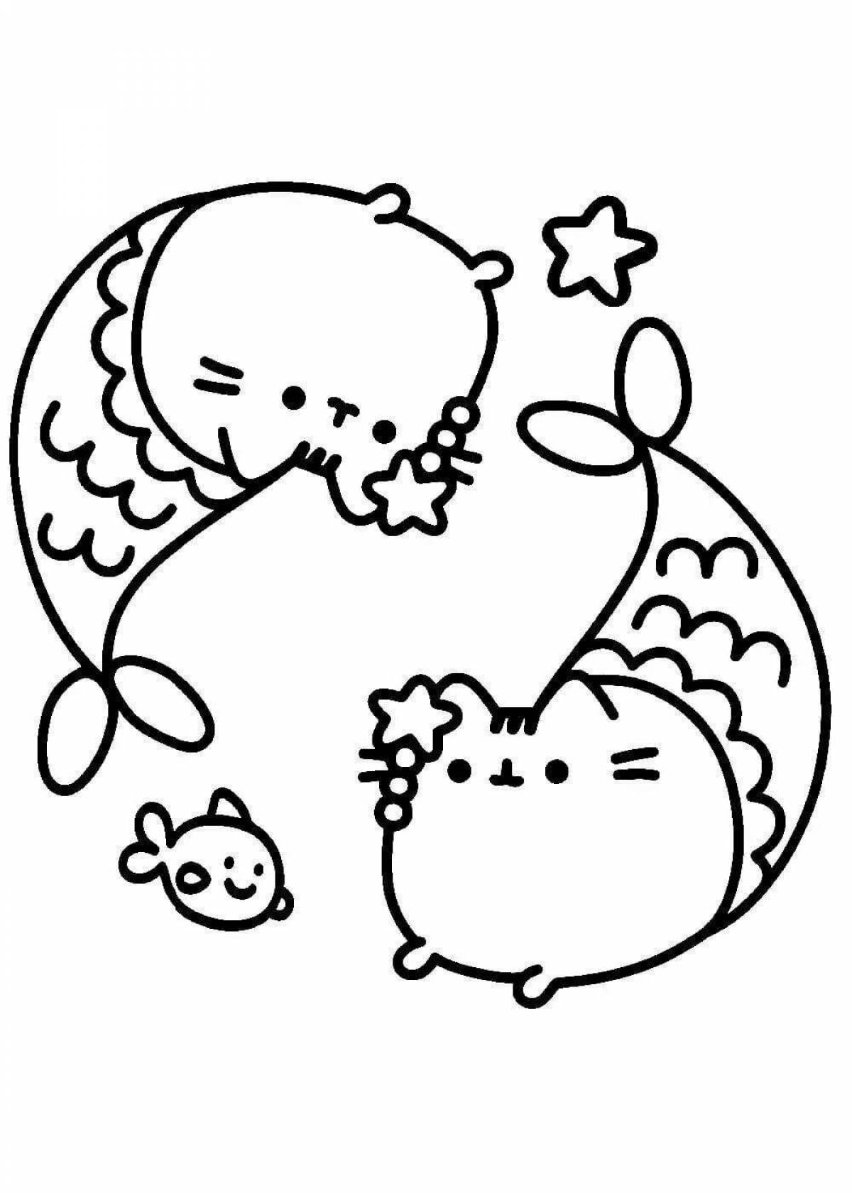 Adorable pusher cat coloring page