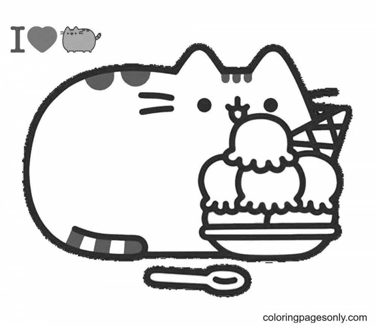 Exciting push cat coloring page