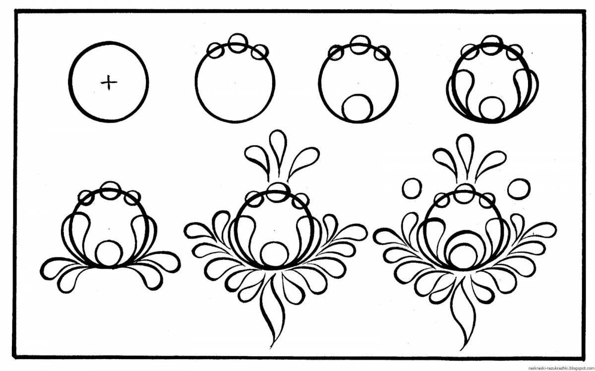 Coloring book graceful Gorodets patterns